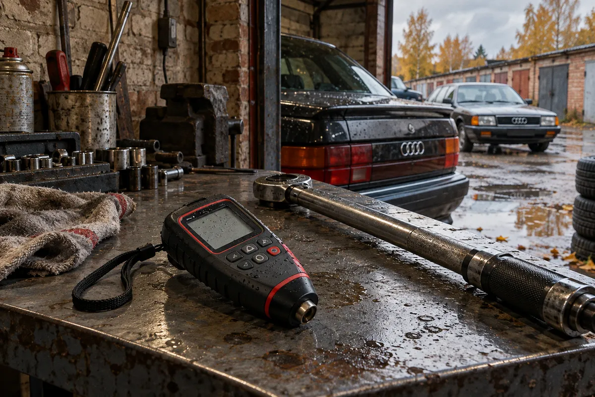 Толщина краски Audi 200: проверка кузова янгтаймера толщиномером
